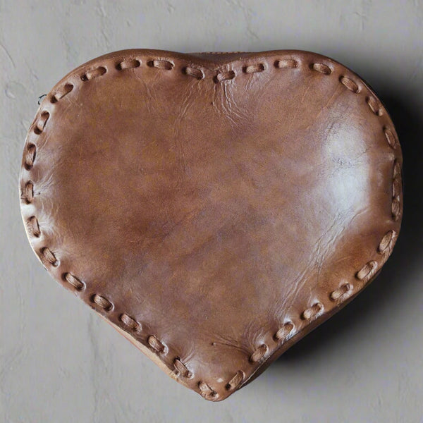 Leather heart embroidered purse