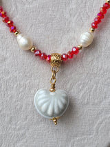 Heart talavera /crystal & pearls necklace