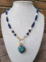 Heart talavera /crystal & pearls necklace