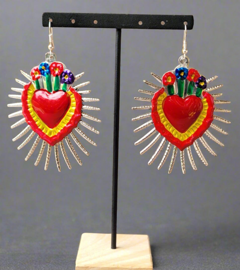 Sacred heart tin earrings