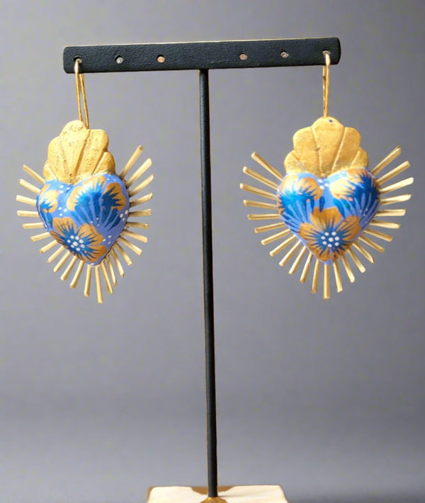 Milagrito blue heart/flowers earrings