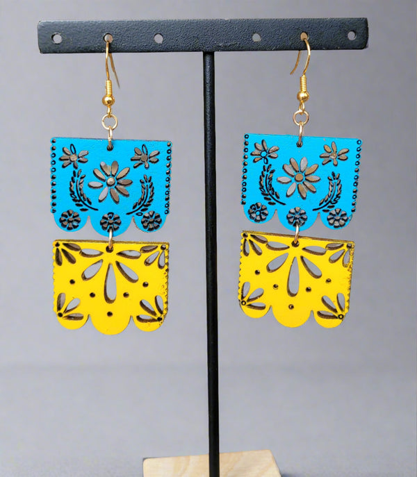 Blue & yellow papel picado  earrings