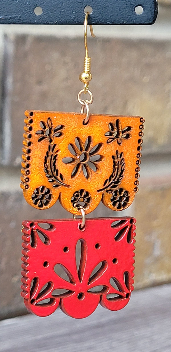 Orange & red papel picado  earrings