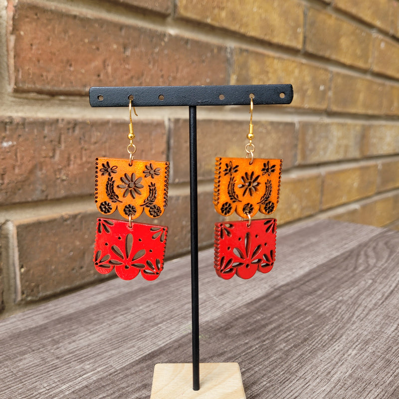 Orange & red papel picado  earrings