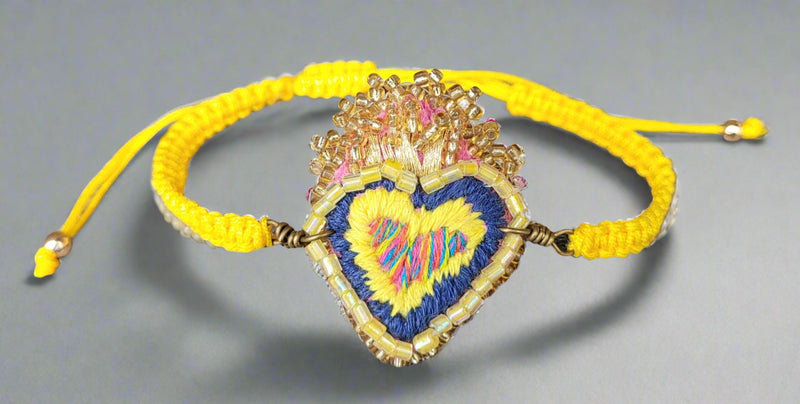 Yellow sacred heart embroidered bracelet