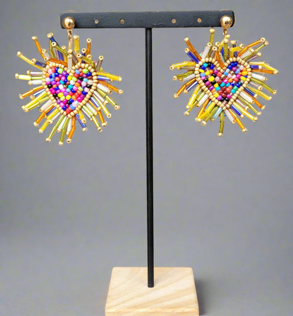 Multicolor chaquira heart earrings