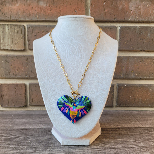 Blue Colibri tenango heart necklace