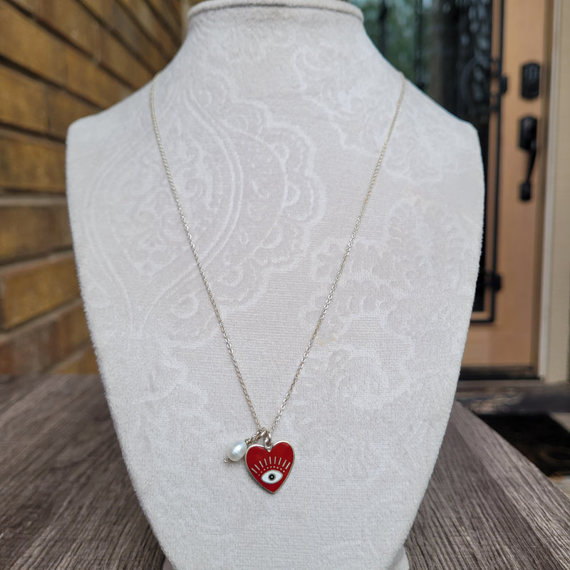 Red heart / Eye 925 silver necklace