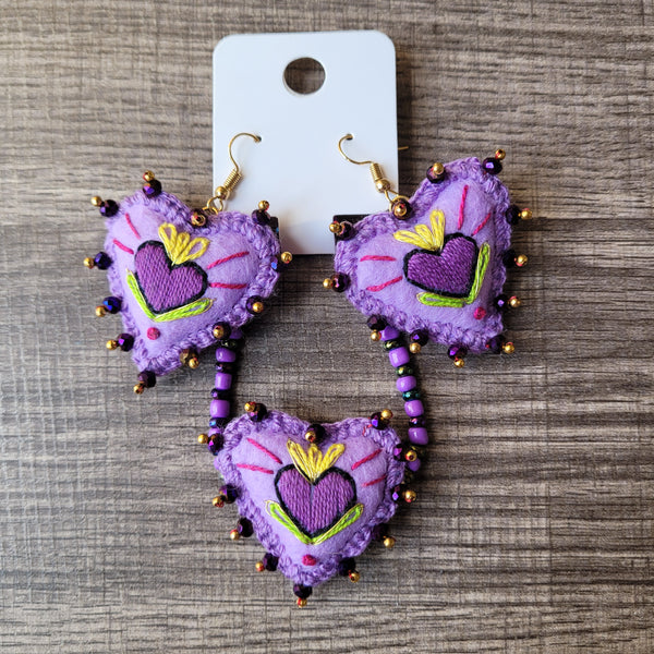 Purple Sagrado corazon necklace  & earrings set