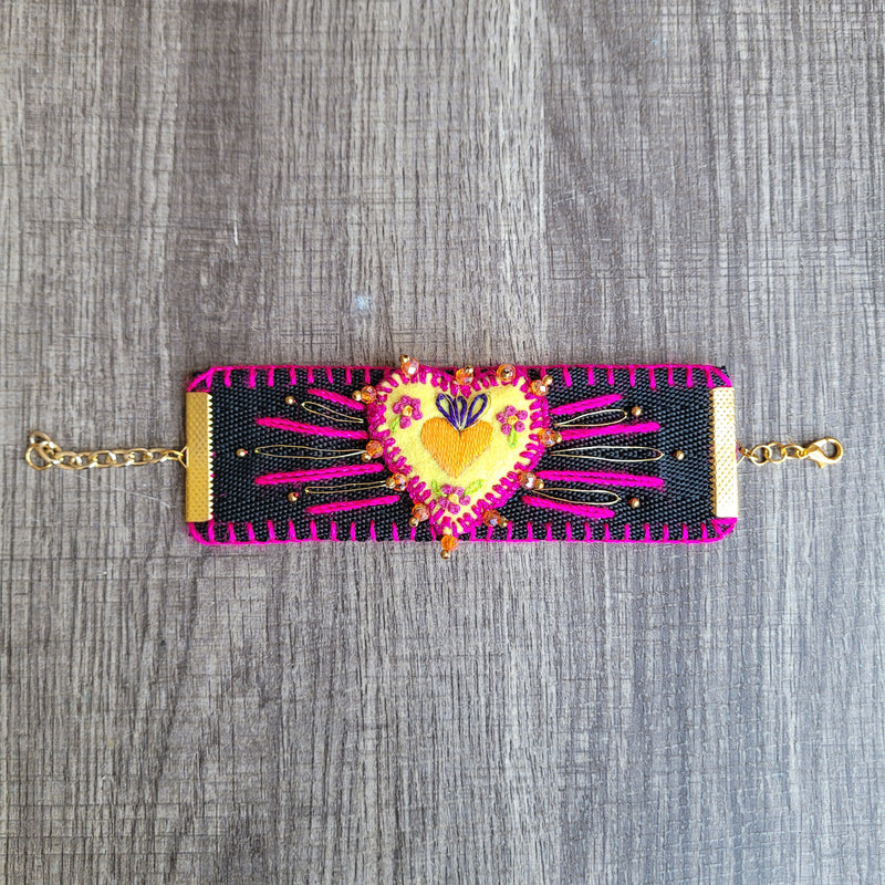 Sagrado corazon embroidered cuff bracelet