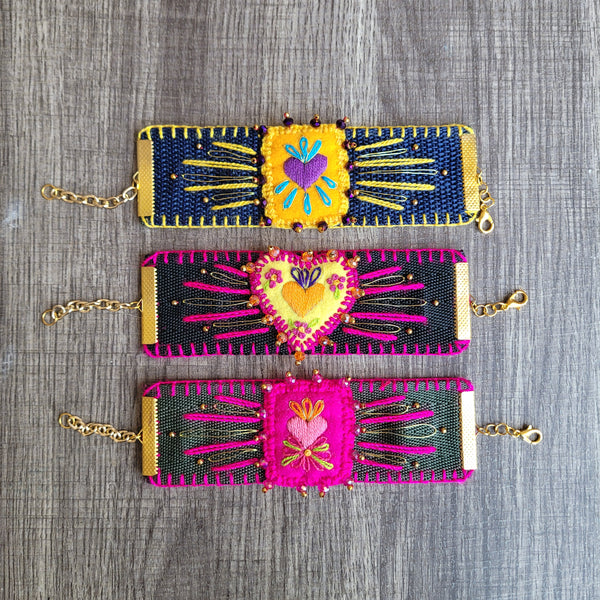 Sagrado corazon embroidered cuff bracelet