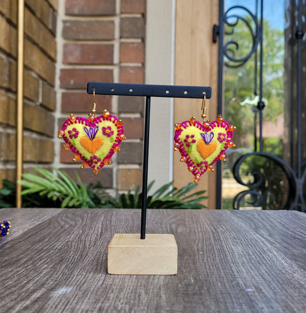 Red/yellow sagrado corazon embroidered earrings