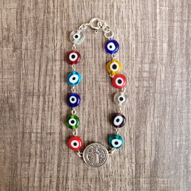 12 multicolor eyes/San Benito 925 silver bracelet