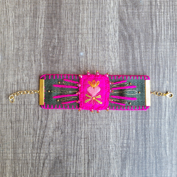 Sagrado corazon embroidered cuff bracelet