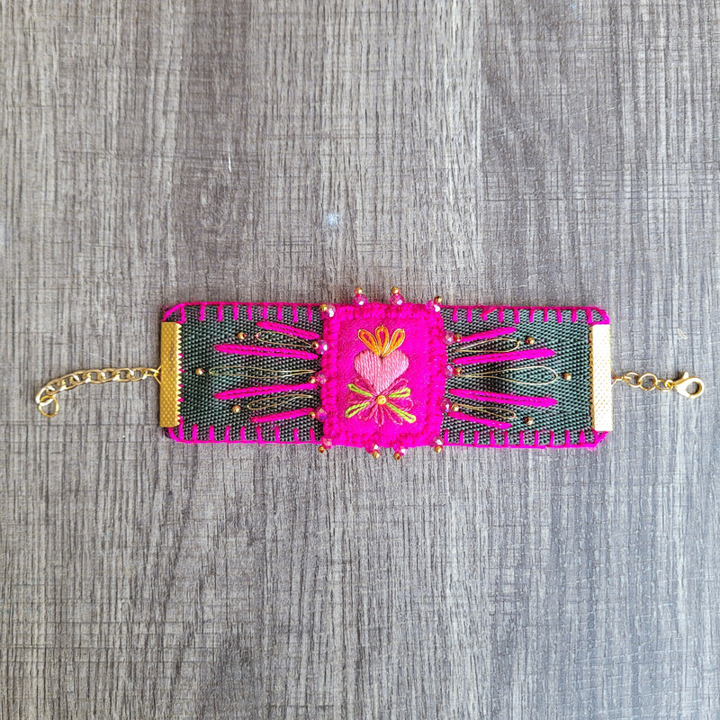 Sagrado corazon embroidered cuff bracelet