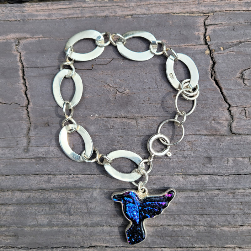 Purple hummingbird 925 silver bracelet