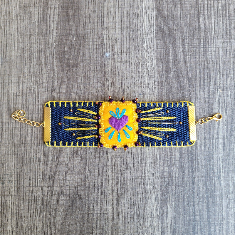 Sagrado corazon embroidered cuff bracelet